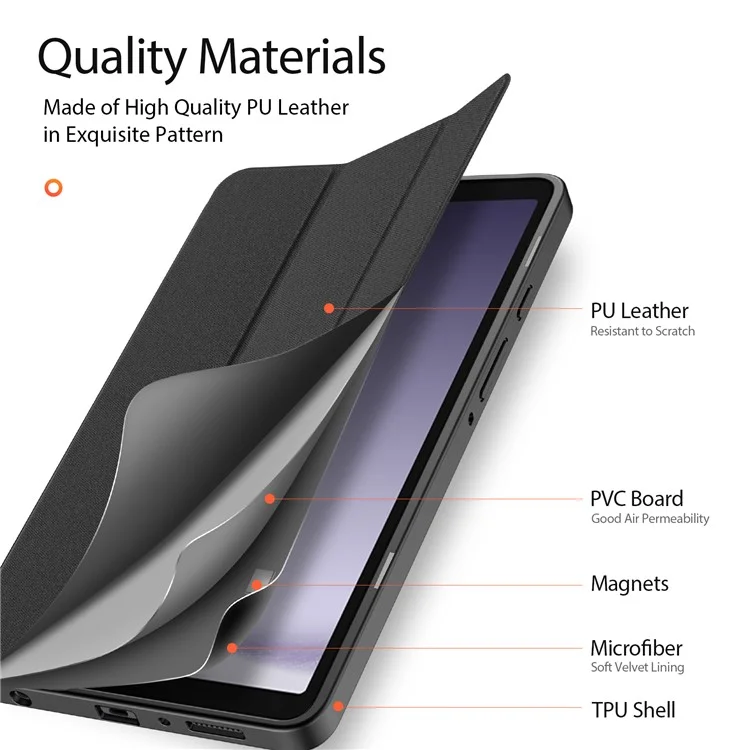 DUX DUCIS Domo Series для Samsung Galaxy Tab A9 Кожаный бизнес-чехол Tri-fold Stand Smart Tablet Cover - Черный