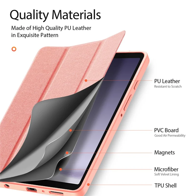 DUX DUCIS Domo Series for Samsung Galaxy Tab A9 Leather Business Case Tri-fold Stand Smart Tablet Cover - Pink
