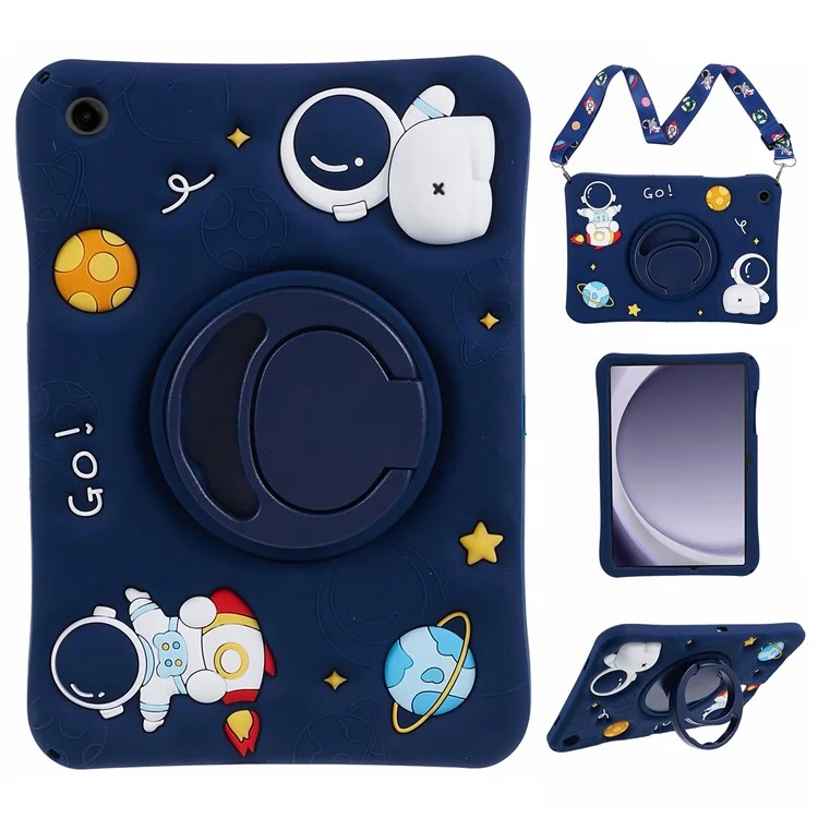 Für Samsung Galaxy Tab A9+ X210 / X216 Case Silikon + PC Tablet Ständer Cover mit Lanyard