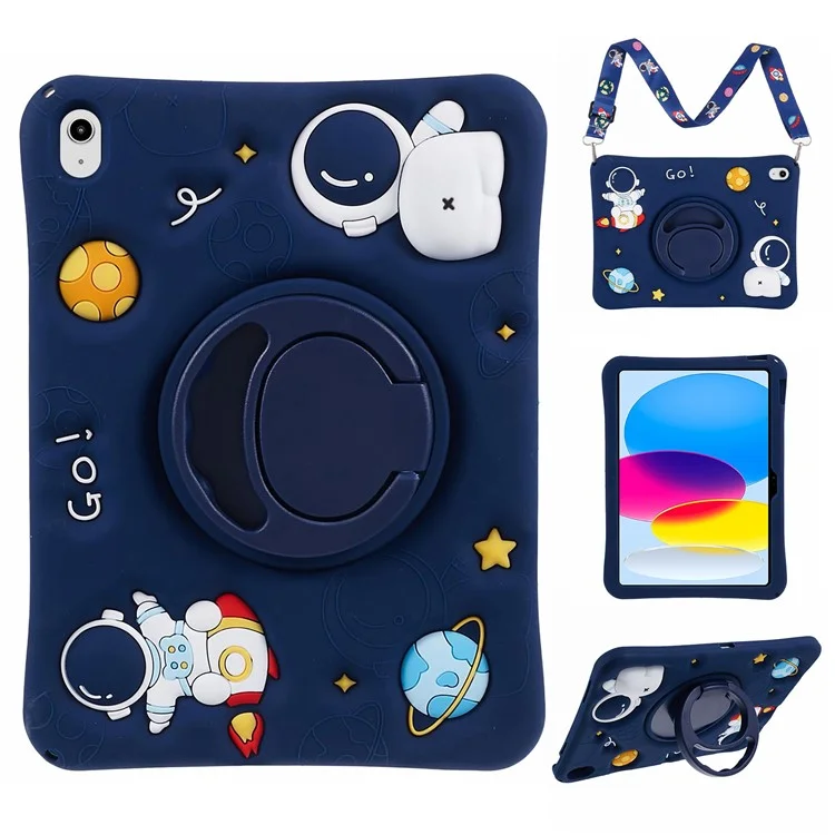 Für iPad 10.9 (2022) Kickstand-Hülle Astronaut-Design Silikon-Tablet-Schutz mit Riemen