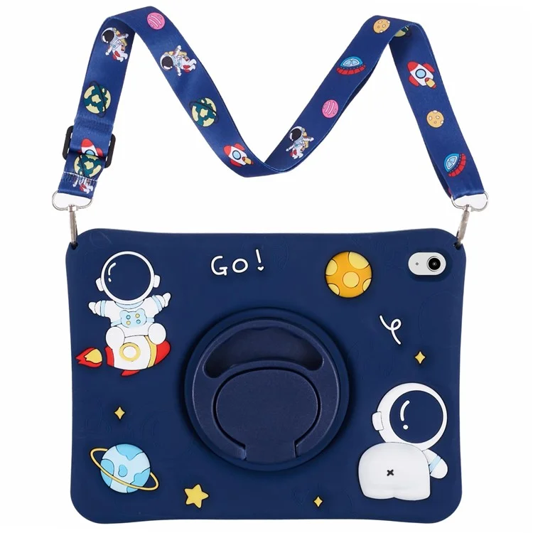 Für iPad 10.9 (2022) Kickstand-Hülle Astronaut-Design Silikon-Tablet-Schutz mit Riemen