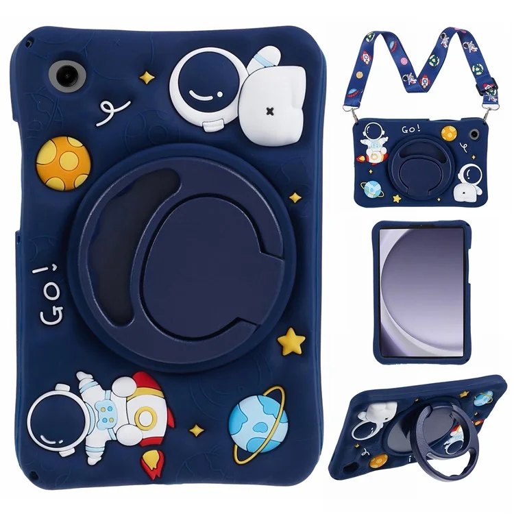 Para Samsung Galaxy Tab A9 T220 X110 / X117 Caso Suporte Silicone + PC Capa Tablet com Cordão