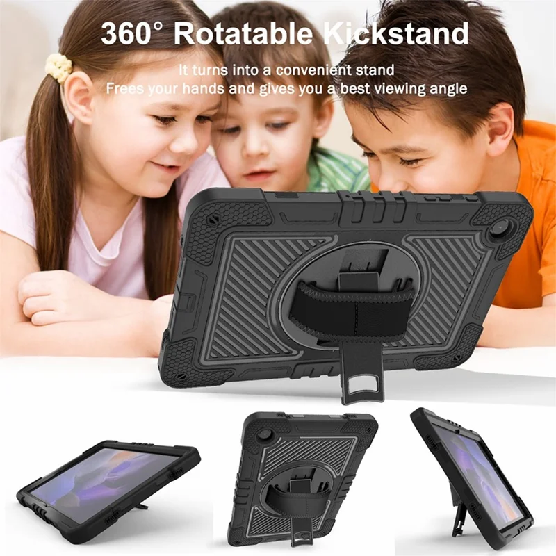 Per Samsung Galaxy Tab A9+ Custodia con supporto Silicone+PC Custodia protettiva con cinturino per polso / cinghia per spalla - Tutto Nero