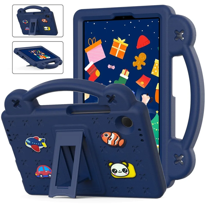 For Samsung Galaxy Tab A11 / A9 Case EVA Tablet Cover Anti-Drop Kickstand Case with Grip Handle - Navy Blue