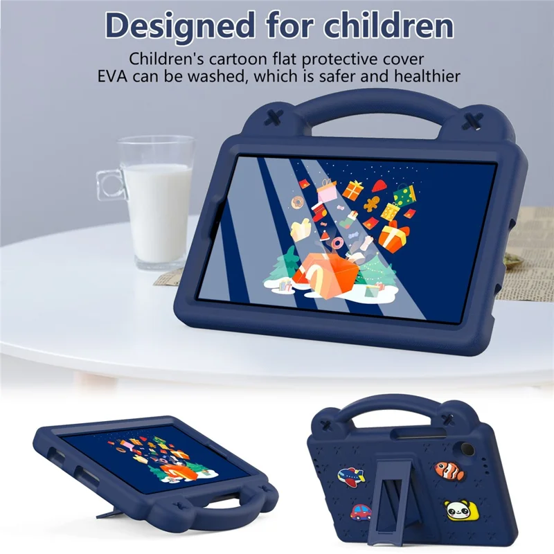 For Samsung Galaxy Tab A11 / A9 Case EVA Tablet Cover Anti-Drop Kickstand Case with Grip Handle - Navy Blue