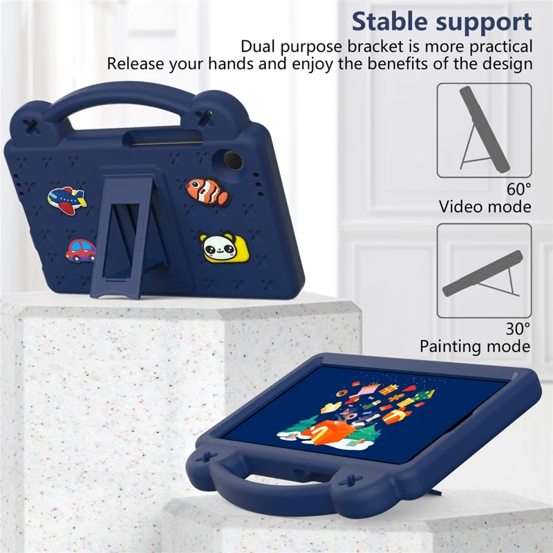 For Samsung Galaxy Tab A11 / A9 Case EVA Tablet Cover Anti-Drop Kickstand Case with Grip Handle - Navy Blue