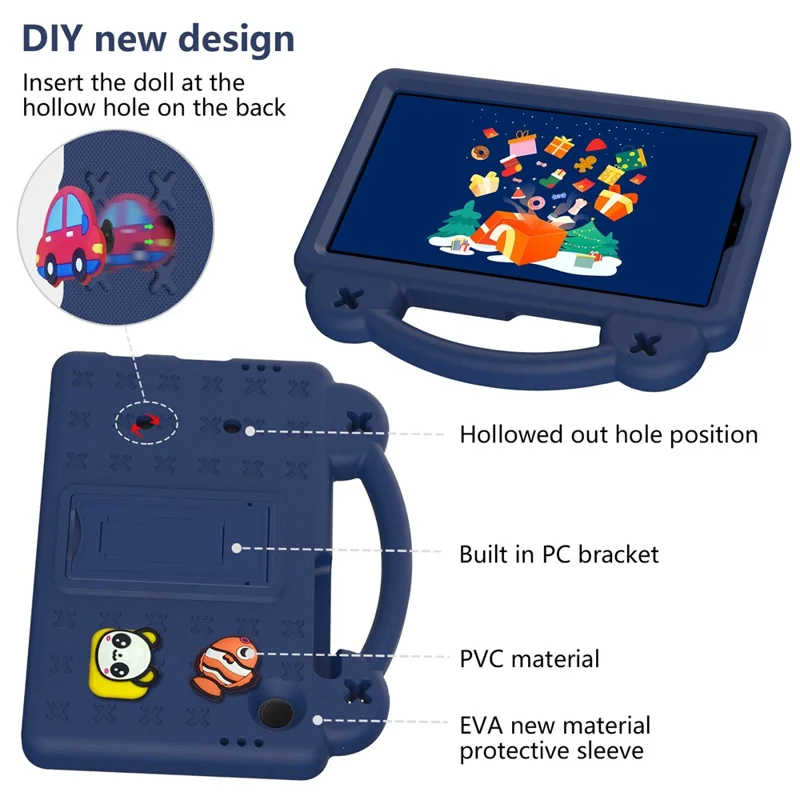 For Samsung Galaxy Tab A11 / A9 Case EVA Tablet Cover Anti-Drop Kickstand Case with Grip Handle - Navy Blue
