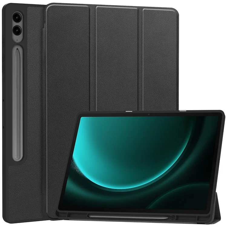 For Samsung Galaxy Tab S9 FE+ / Tab S9+ Case PU Leather+TPU Auto Sleep / Wake Tablet Cover with Pencil Holder - Black
