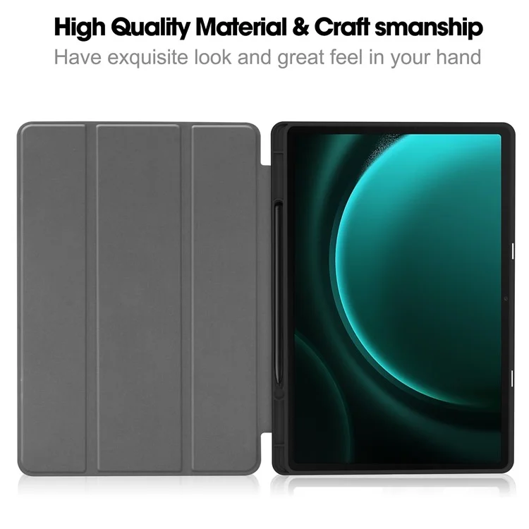 For Samsung Galaxy Tab S9 FE+ / Tab S9+ Case PU Leather+TPU Auto Sleep / Wake Tablet Cover with Pencil Holder - Black