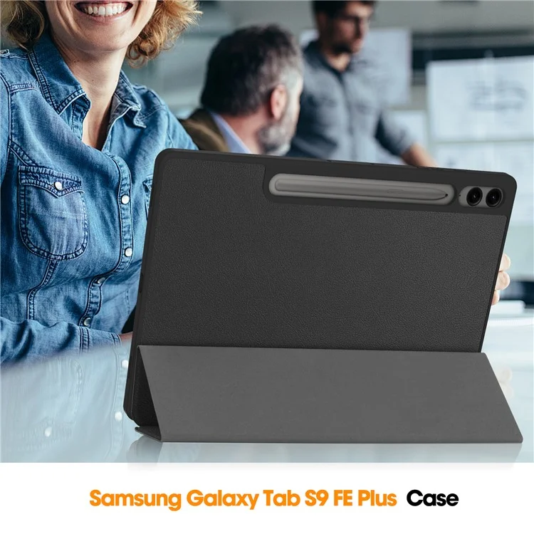 For Samsung Galaxy Tab S9 FE+ / Tab S9+ Case PU Leather+TPU Auto Sleep / Wake Tablet Cover with Pencil Holder - Black