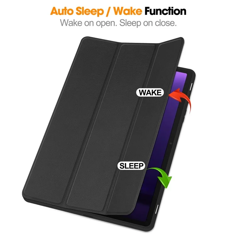 For Samsung Galaxy Tab S10 FE / S9 FE / Tab S9 Smart Case PU Leather+TPU Trifold Stand Tablet Cover with Pencil Holder - Black