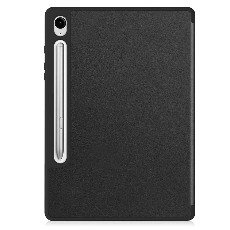 For Samsung Galaxy Tab S10 FE / S9 FE / Tab S9 Smart Case PU Leather+TPU Trifold Stand Tablet Cover with Pencil Holder - Black