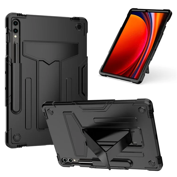 Für Samsung Galaxy Tab S9+ / Tab S9 FE+ Robuste Hülle mit T-förmigem Ständer, schützende Tablet-Hülle - Schwarz