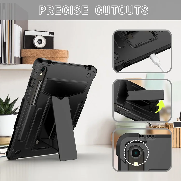 Para Samsung Galaxy Tab S9 / Tab S9 FE Protective Case T-Shaped Kickstand PC+Silicone Tablet Cover - Preto