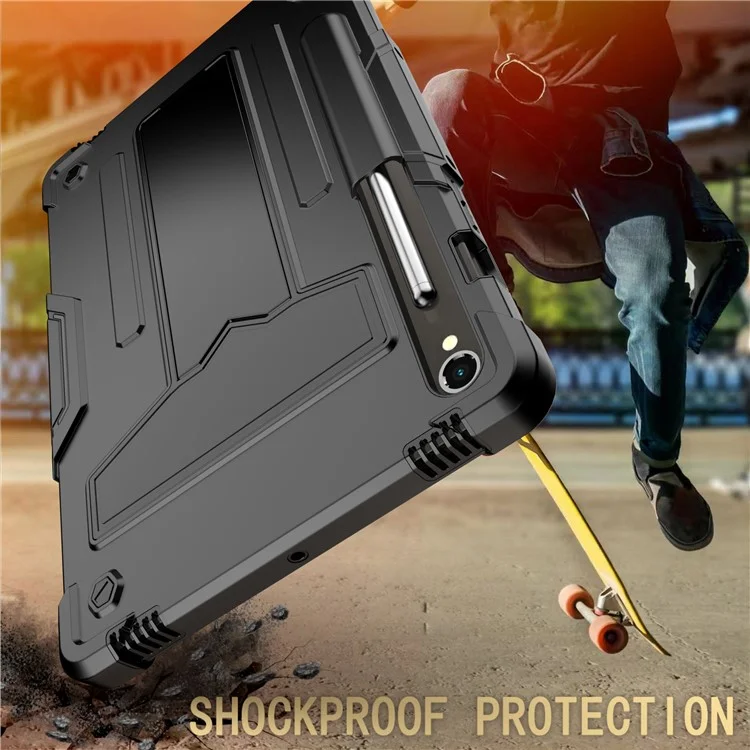 Para Samsung Galaxy Tab S9 / Tab S9 FE Protective Case T-Shaped Kickstand PC+Silicone Tablet Cover - Preto