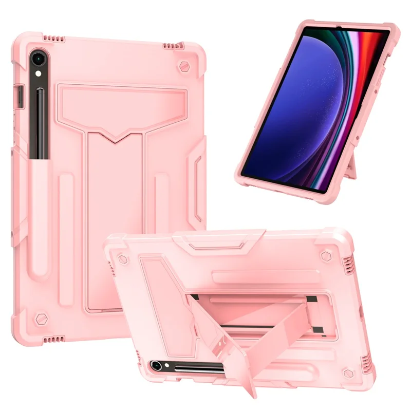 Para Samsung Galaxy Tab S9 / Tab S9 FE Capa Protetora com Suporte em Forma de T PC+Silicone Capa para Tablet - Rose Gold
