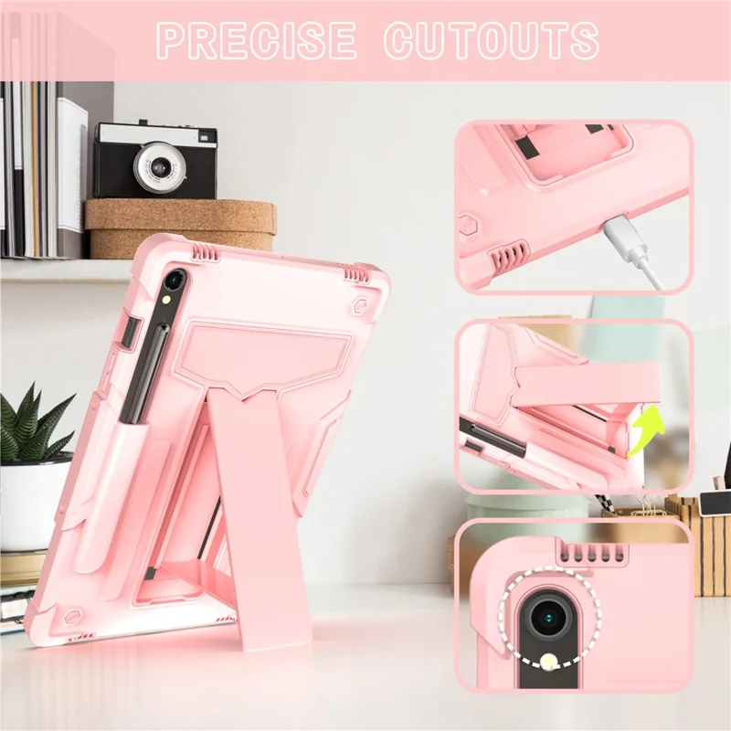 Para Samsung Galaxy Tab S9 / Tab S9 FE Capa Protetora com Suporte em Forma de T PC+Silicone Capa para Tablet - Rose Gold