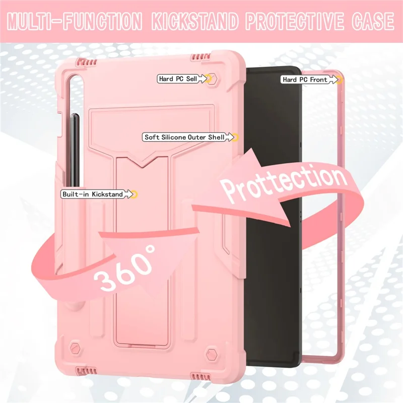 Para Samsung Galaxy Tab S9 / Tab S9 FE Capa Protetora com Suporte em Forma de T PC+Silicone Capa para Tablet - Rose Gold
