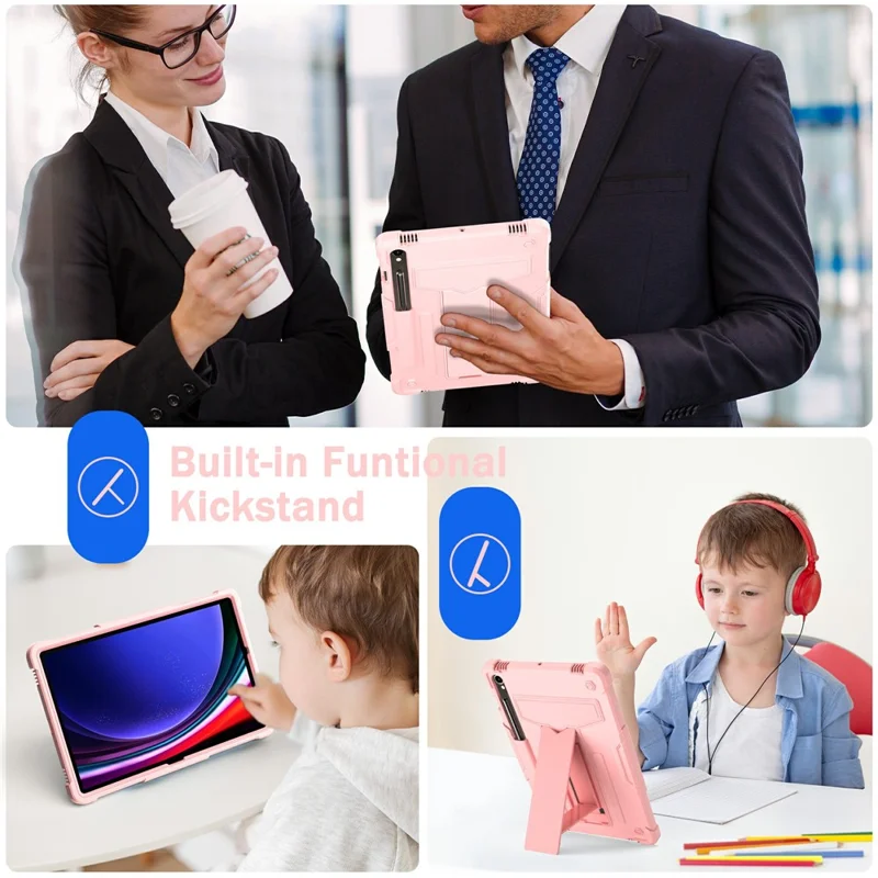 Para Samsung Galaxy Tab S9 / Tab S9 FE Capa Protetora com Suporte em Forma de T PC+Silicone Capa para Tablet - Rose Gold