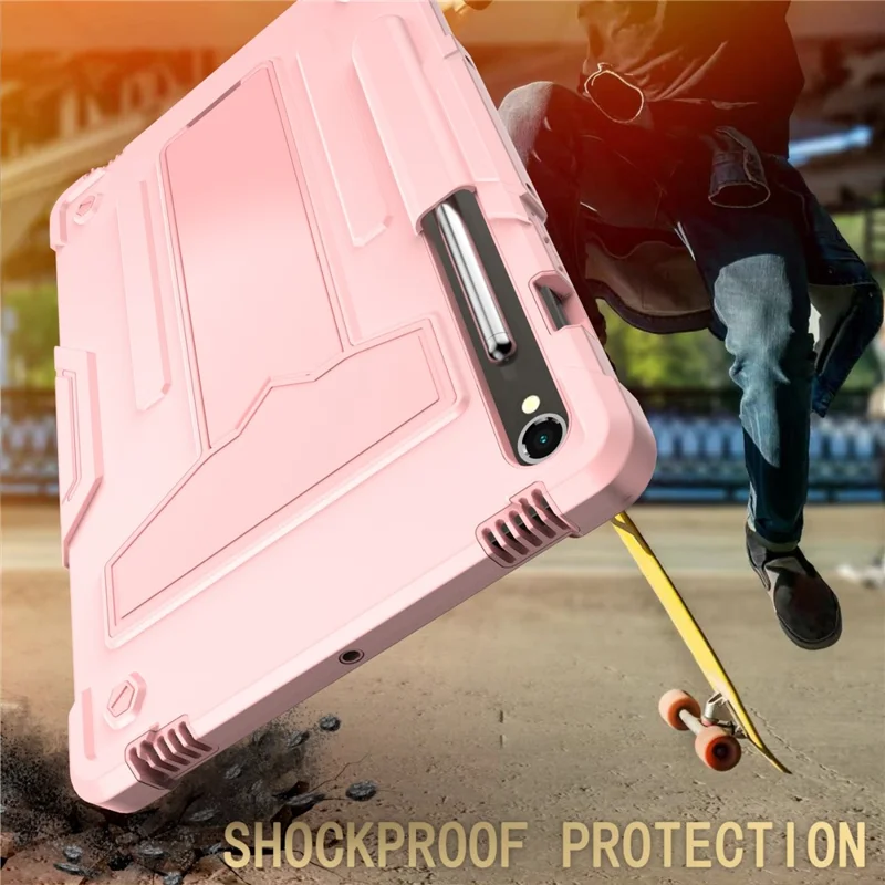 Para Samsung Galaxy Tab S9 / Tab S9 FE Capa Protetora com Suporte em Forma de T PC+Silicone Capa para Tablet - Rose Gold