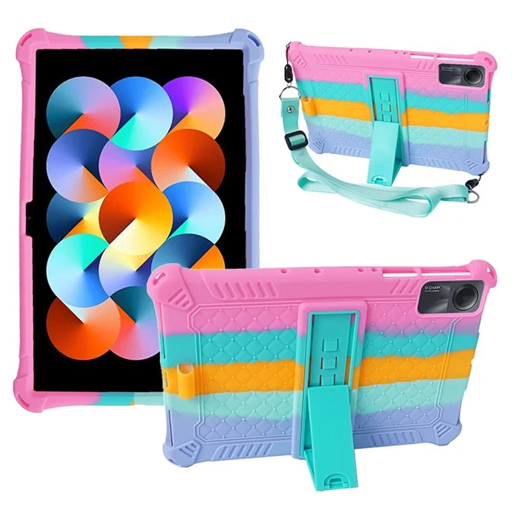 Per Xiaomi Redmi Pad SE Case PC+Silicone Tablet Kickstand Cover con tracolla - Colorful  /  Rosa