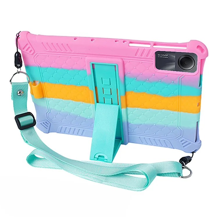 Per Xiaomi Redmi Pad SE Case PC+Silicone Tablet Kickstand Cover con tracolla - Colorful  /  Rosa