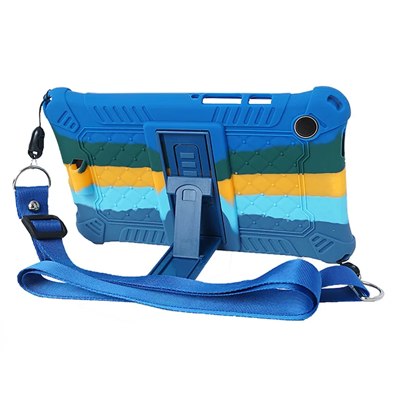 For Samsung Galaxy Tab A9 Case Anti-drop PC+Silicone Tablet Cover with Shoulder Strap - Colorful  /  Dark Blue