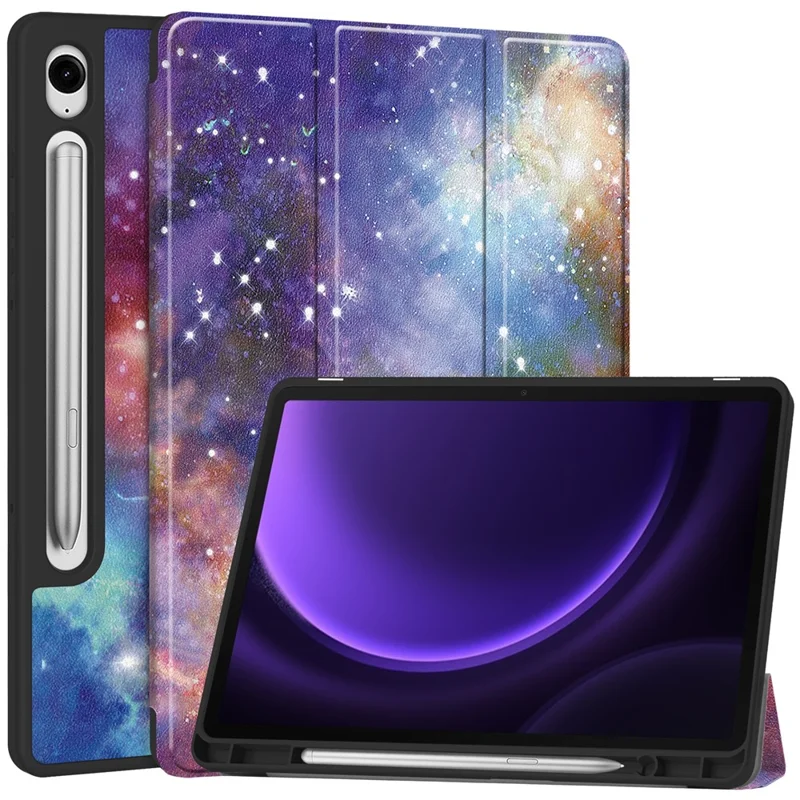 For Samsung Galaxy Tab S10 Lite / S10 FE / S9 FE / Tab S9 Case Leather Pattern Printing Smart Tablet Cover with Pencil Holder - Galaxy