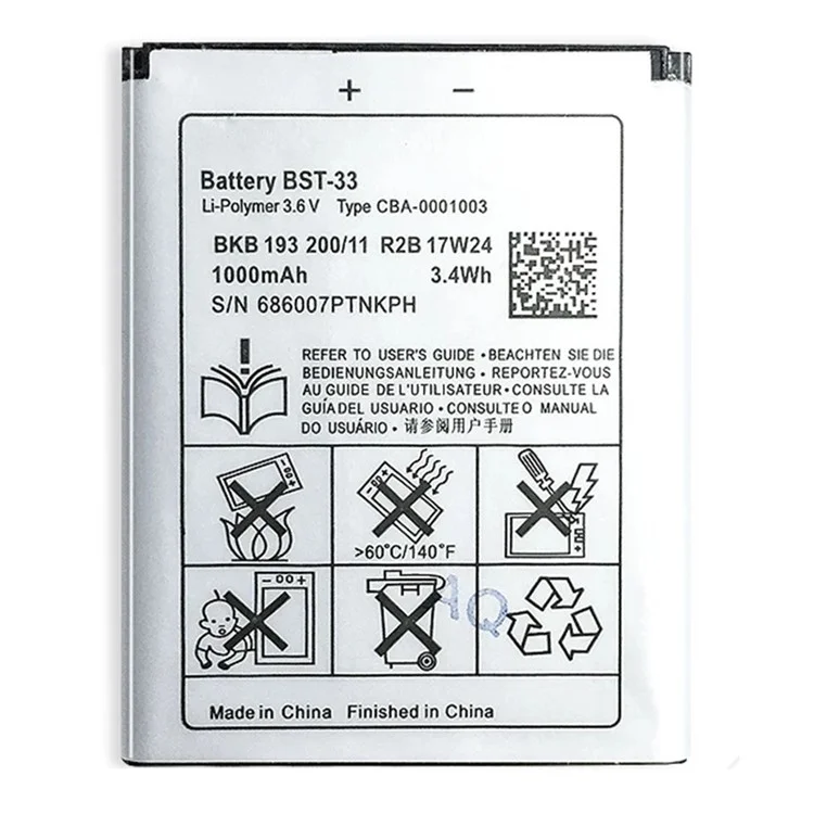 Para Sony Ericsson W205 / W300 / W302 / W395 3.70V 1000mAh Part Parte Del Ensamblaje de la Batería de Iones de Litio (encode: BST-33) (sin Logotipo)