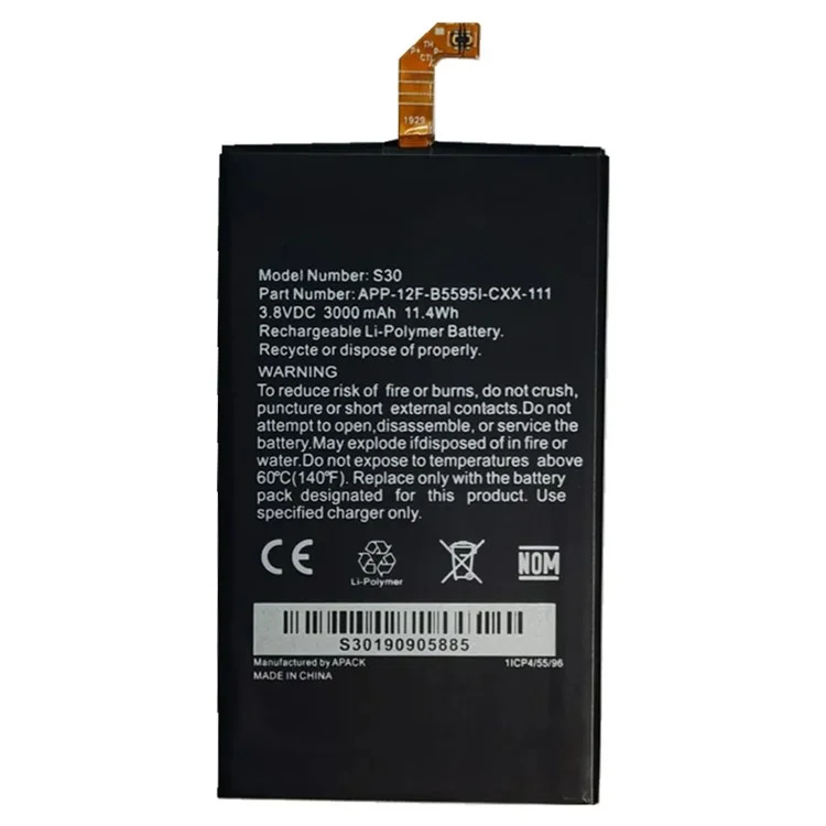 Para Cat S30 3.85V 3000mAh Bateria Recarregável de Polímero de Lítio Conjunto Parte (sem Logotipo)