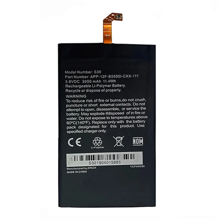 Para Cat S30 3.85V 3000mAh Bateria Recarregável de Polímero de Lítio Conjunto Parte (sem Logotipo)