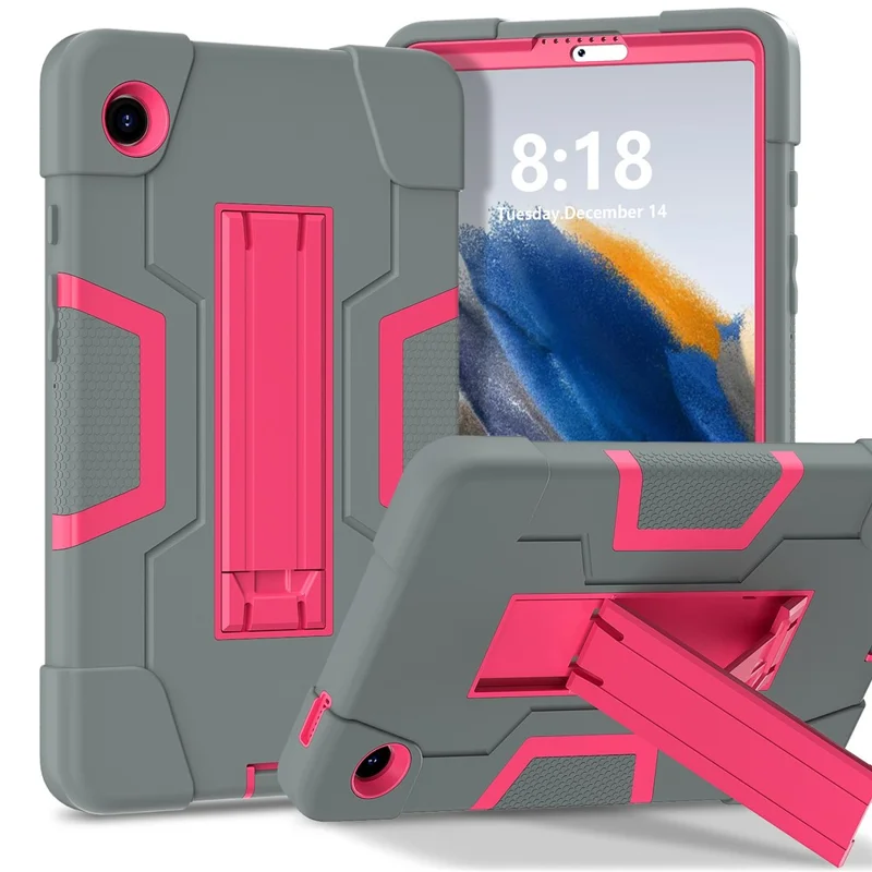 For Samsung Galaxy Tab A9 Kickstand Case Silicone + PC Dual Color Tablet Cover - Grey+Rose PC