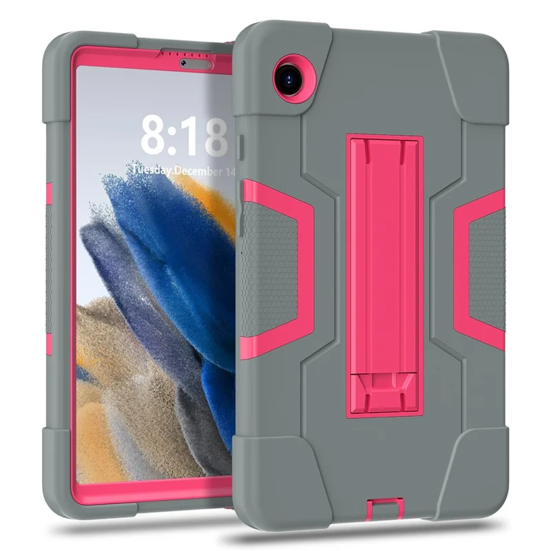 For Samsung Galaxy Tab A9 Kickstand Case Silicone + PC Dual Color Tablet Cover - Grey+Rose PC