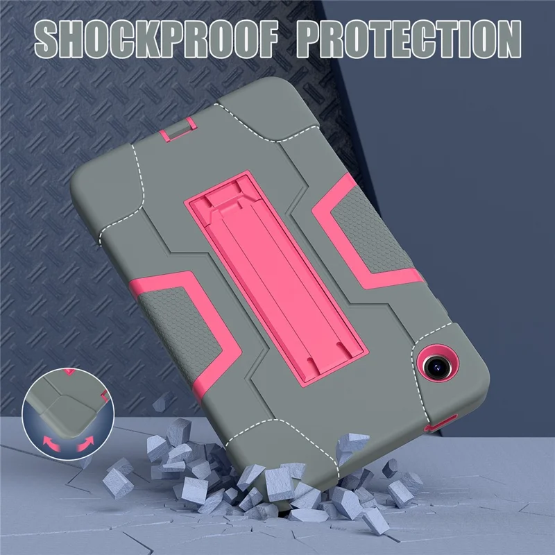 For Samsung Galaxy Tab A9 Kickstand Case Silicone + PC Dual Color Tablet Cover - Grey+Rose PC