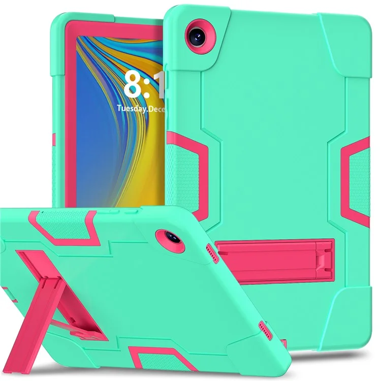 Para Samsung Galaxy Tab A9+ Case Dual Color Silicone + PC Kickstand Cover - Mint Green+Rose PC
