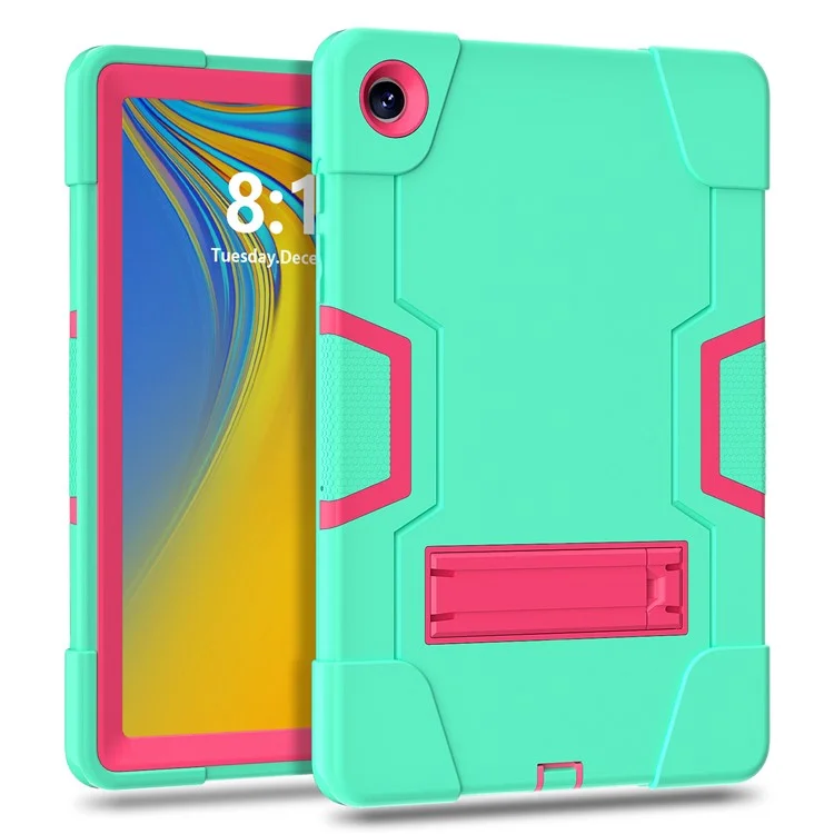 Para Samsung Galaxy Tab A9+ Case Dual Color Silicone + PC Kickstand Cover - Mint Green+Rose PC