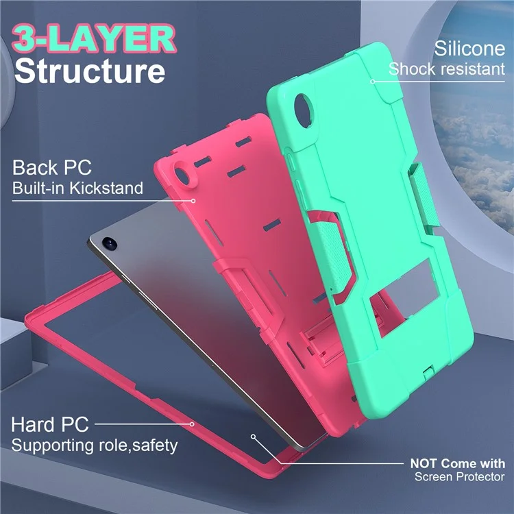 Para Samsung Galaxy Tab A9+ Case Dual Color Silicone + PC Kickstand Cover - Mint Green+Rose PC