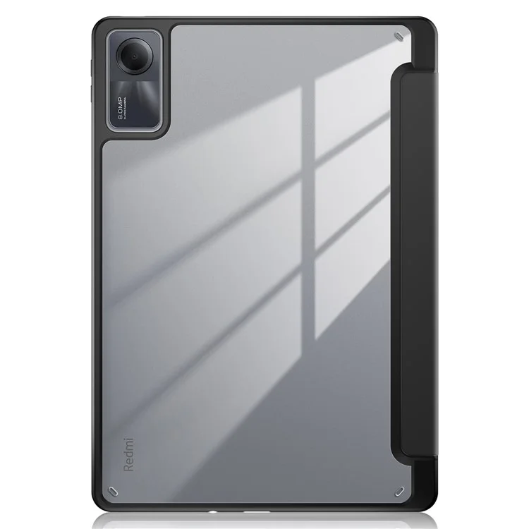 Für Xiaomi Redmi Pad SE Tri-fold Stand Smart Case Leder+TPU+Acryl Tablet Cover mit Stiftfach - Schwarz