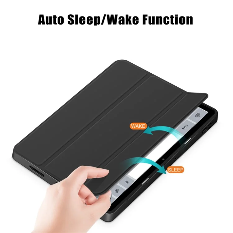 Für Xiaomi Redmi Pad SE Tri-fold Stand Smart Case Leder+TPU+Acryl Tablet Cover mit Stiftfach - Schwarz