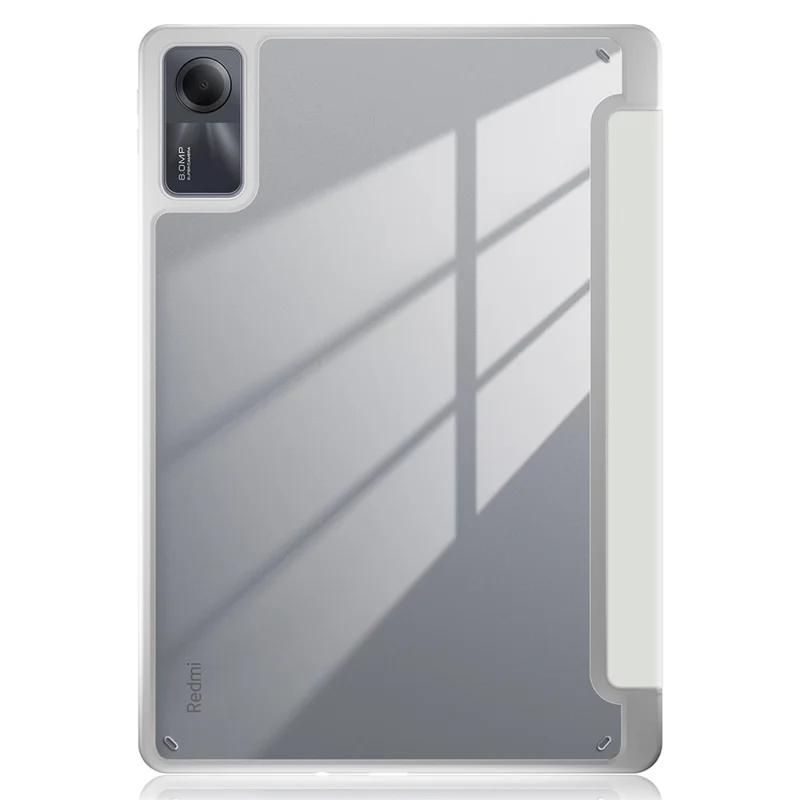 For Xiaomi Redmi Pad SE Tri-fold Stand Smart Case Leather+TPU+Acrylic Tablet Cover with Pen Slot - Grey