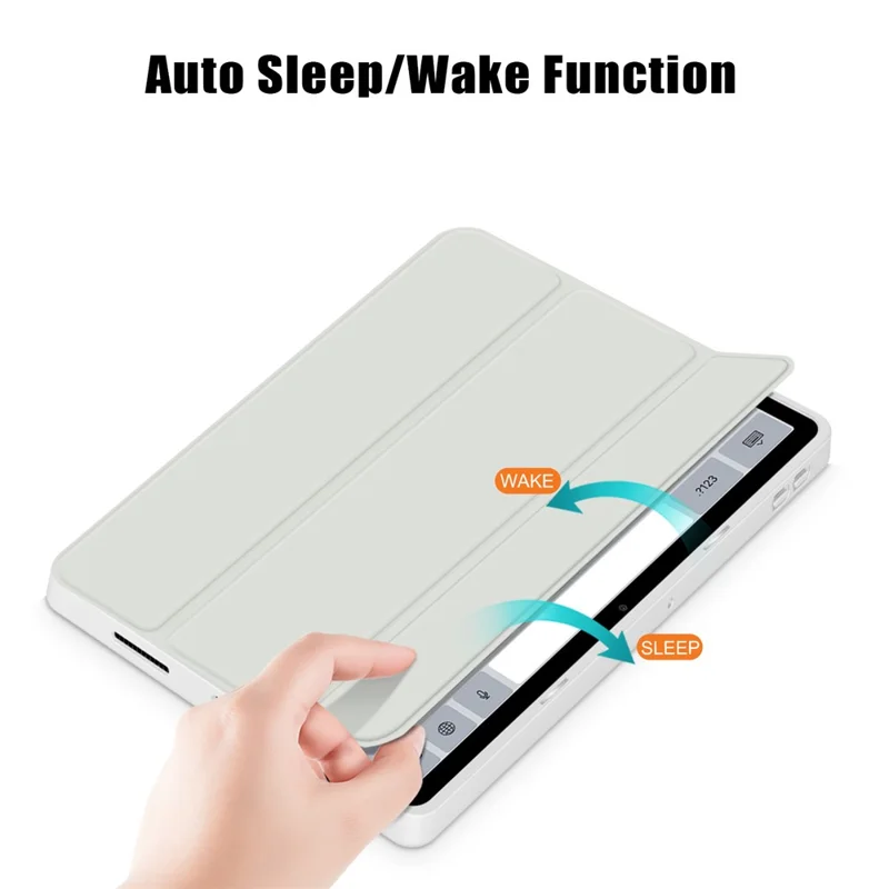 For Xiaomi Redmi Pad SE Tri-fold Stand Smart Case Leather+TPU+Acrylic Tablet Cover with Pen Slot - Grey