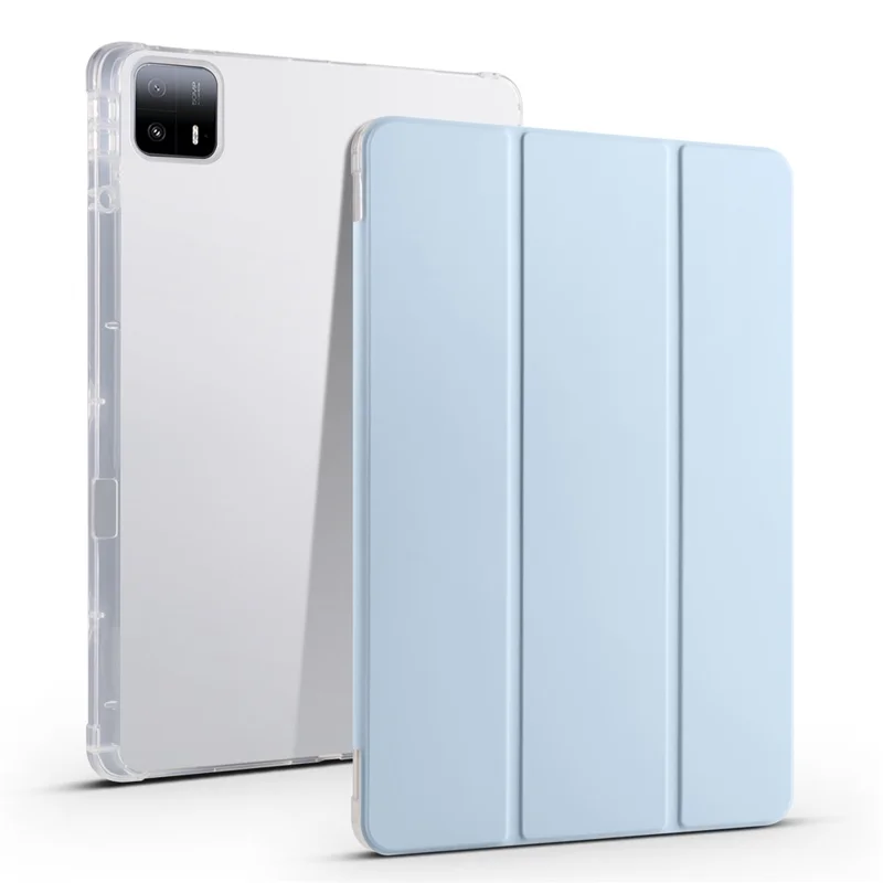 For Xiaomi Pad 6 Max 14 Case Tri-fold Stand Clear Back Tablet Cover with Pen Slot - Baby Blue