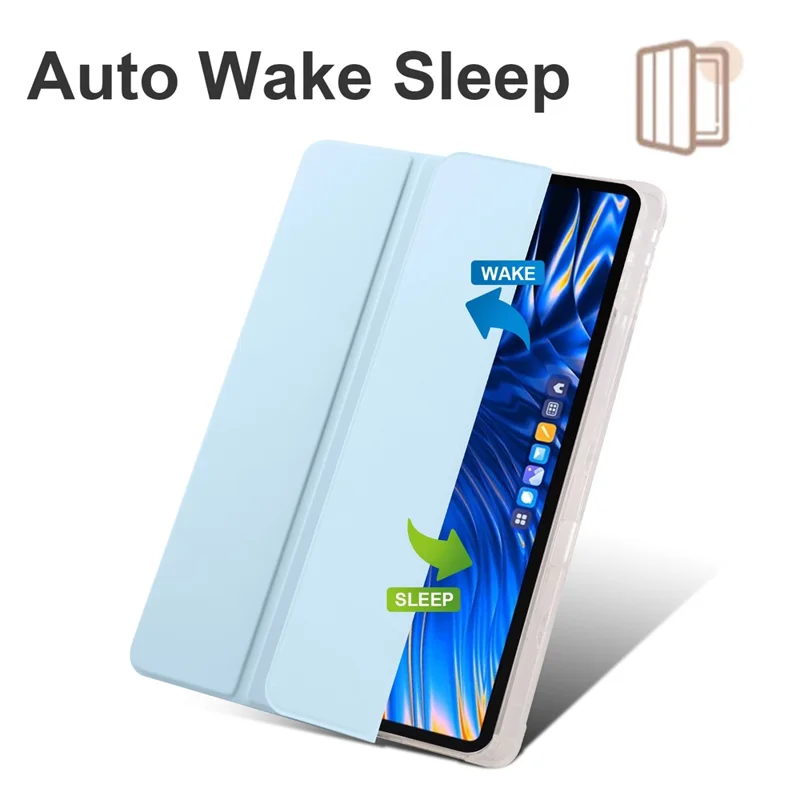 For Xiaomi Pad 6 Max 14 Case Tri-fold Stand Clear Back Tablet Cover with Pen Slot - Baby Blue