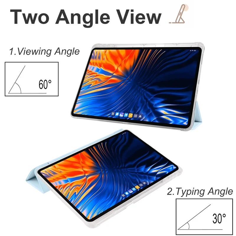 For Xiaomi Pad 6 Max 14 Case Tri-fold Stand Clear Back Tablet Cover with Pen Slot - Baby Blue