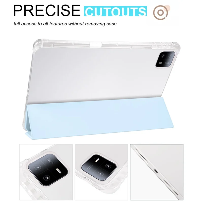 For Xiaomi Pad 6 Max 14 Case Tri-fold Stand Clear Back Tablet Cover with Pen Slot - Baby Blue