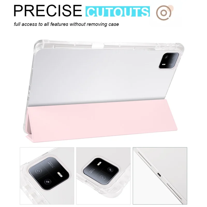 For Xiaomi Pad 6 Max 14 Case Tri-fold Stand Clear Back Tablet Cover with Pen Slot - Pink