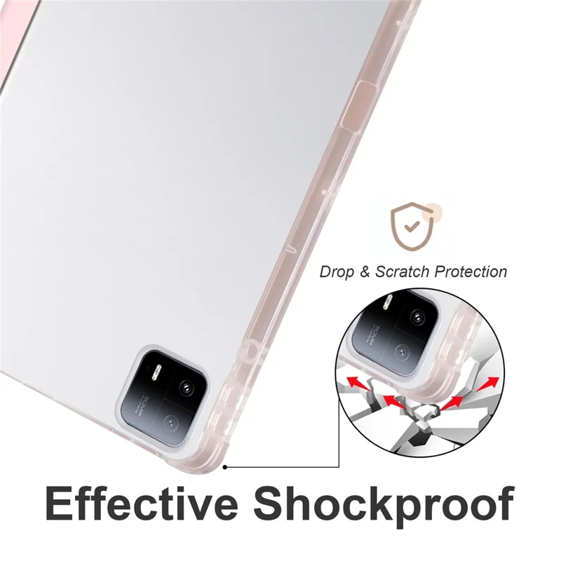 For Xiaomi Pad 6 Max 14 Case Tri-fold Stand Clear Back Tablet Cover with Pen Slot - Pink