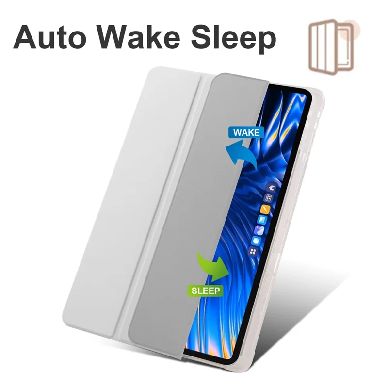 For Xiaomi Pad 6 Max 14 Case Tri-fold Stand Clear Back Tablet Cover with Pen Slot - Grey