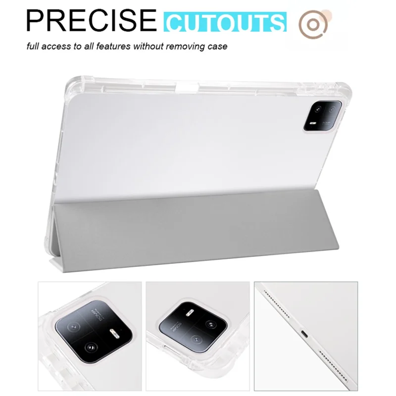 For Xiaomi Pad 6 Max 14 Case Tri-fold Stand Clear Back Tablet Cover with Pen Slot - Grey