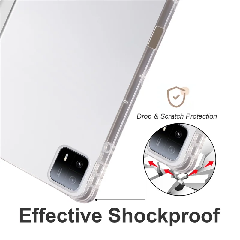 For Xiaomi Pad 6 Max 14 Case Tri-fold Stand Clear Back Tablet Cover with Pen Slot - Grey